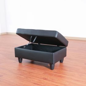 Black Faux Leather Storage Ottoman Living Room Sofa