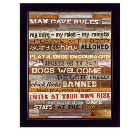 "Man Cave Rules" By Marla Rae, Printed Wall Art, Ready To Hang Framed Poster, Black Frame