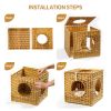Rattan Cat Litter; Cat Bed with Rattan Ball and Cushion; yellowish brown