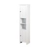 White Floor Storage Cabinet with 2 Doors and 6 Shelves - 15.75 x 11.81 x 66.93 inches - Living Room Wooden Cabinet for Multiple Uses