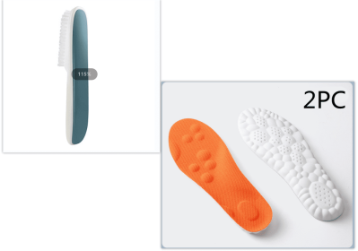 Boys And Girls' Sports Insoles And Long Handle Decontamination And Cleaning Shoe Brush (Option: Shoe brush and orange insoles-45 to 46)