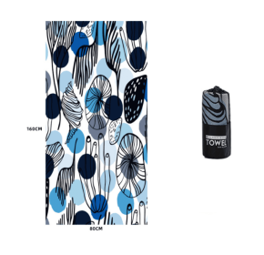 Printed Swim Microfiber Beach Towel (Option: Deep lake blue lotus leaf-80x160cm Round mesh bag)