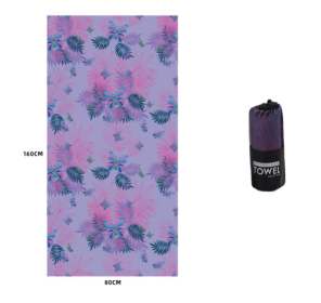 Printed Swim Microfiber Beach Towel (Option: Amethyst flower-80x160cm Round mesh bag)