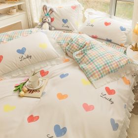 Washed Cotton Small Floral Quilt Cover, Four Piece Bed Sheet Set (Option: Dream-1.5m flat sheet 4pcs set)