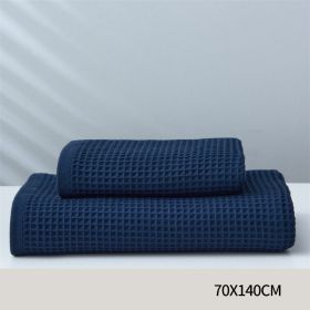 Pure Cotton Japanese-style Absorbent Household Honeycomb Pattern Towel (Option: Navy Blue-70x140cm)