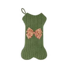 16.5" Christmas Knitted Bone Socks Candy Bags for Fireplace Decor and Ornaments (Color: green)